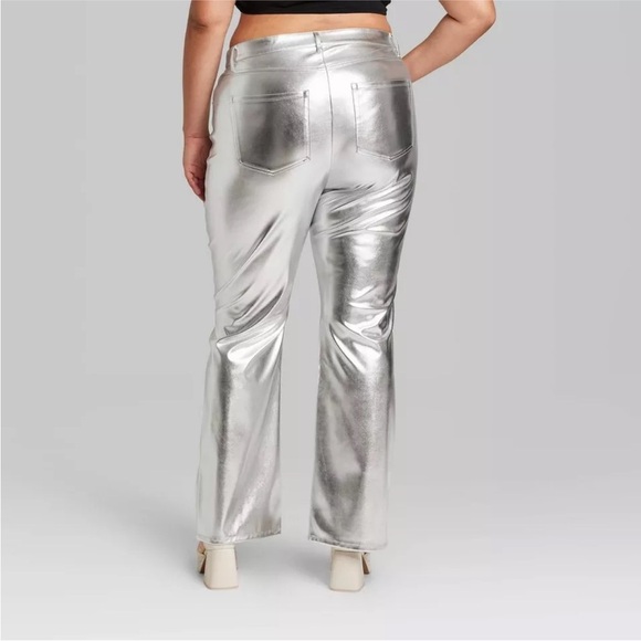 Wild Fable Women's 17 High Rise‎ Flare Casual Metallic Faux Leather Pants - Picture 6 of 7